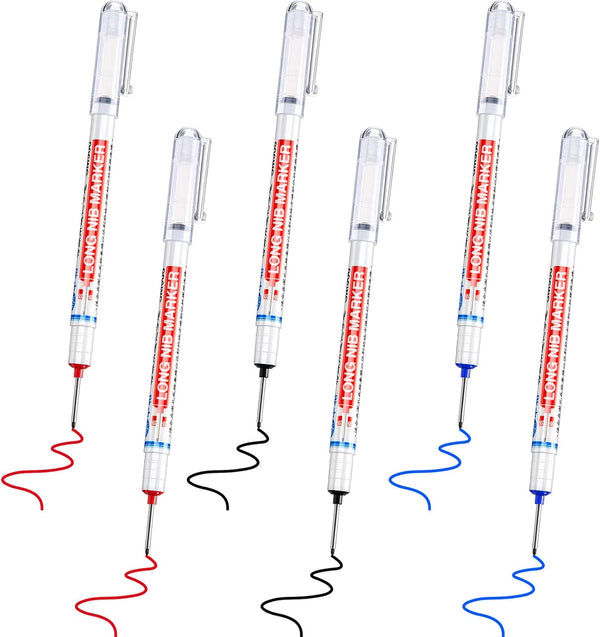 Multi-Purpose Deep Hole Marker, Waterproof Construction Pens for Bathroom Woodworking, Colorful (Red, Black, Blue)