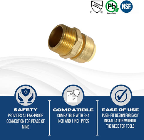 2 Pcs XFITTING Push Fit Male Adapter, 3/4 Inch x 1 Inch, Push Fit Male Adapter, 28-3-3=2XX