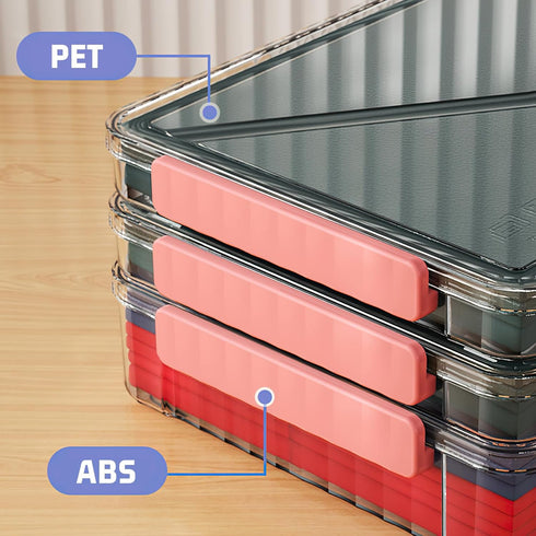 SAYEEC Clear File Storage Box, Portable Project Case with Handle, Stackable Flat Storage Bin for A4 Paper