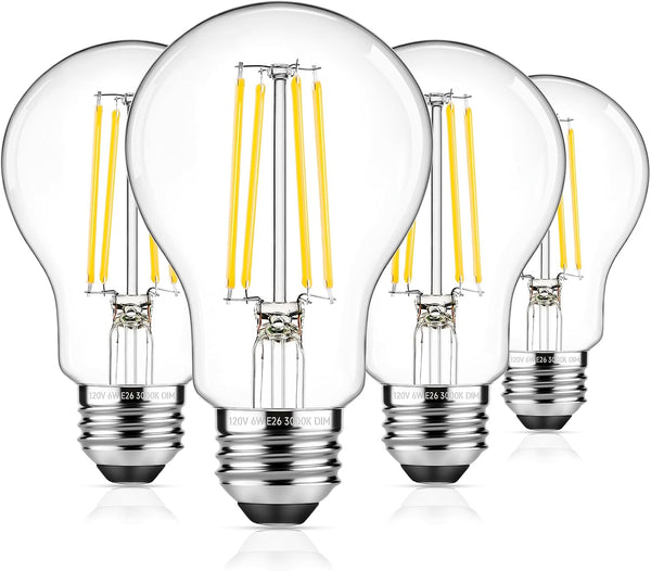 ASOMST Dimmable A19 LED Filament Bulb 60W Equivalent, 6W Vintage Edison Light