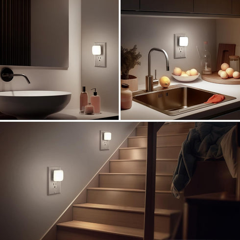 0.3W 5000K 2 Pack LED Night Lights Plug into Wall, Nightlights With Light Sensor Dusk to Dawn, Square Plug in Night