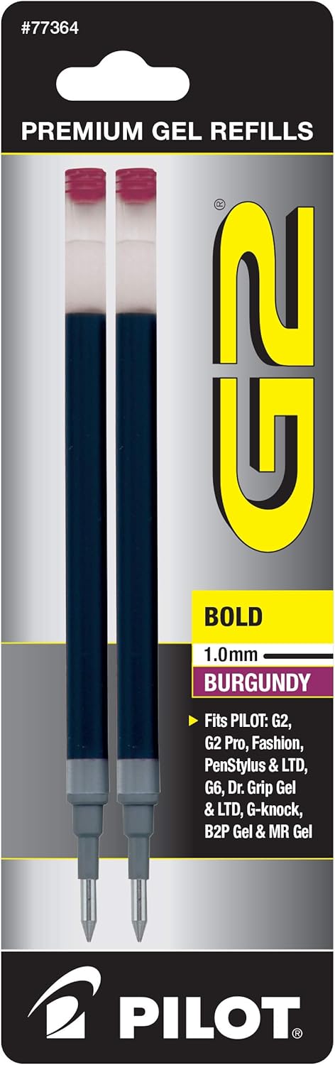 Pilot G2 Gel Ink Refills, Pack of 2, Bold Point 1 mm, Burgundy