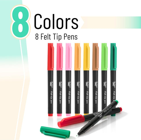 8 Pack, 0.7mm Mr. Pen- Felt Tip Pens, Colorful Felt Pens, No Smear, Quick Dry