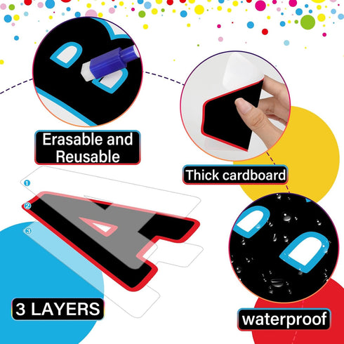 Qyeahkj 300 PCS Large 7" Font Bulletin Board Letters, Black with Rainbow Neon Decoration Border for Classroom Decor
