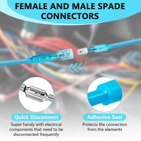 200 Pcs Heat Shrink Spade Connectors, Male and Female Spade Connectors, Insulated Quick Disconnect Electrical Terminals