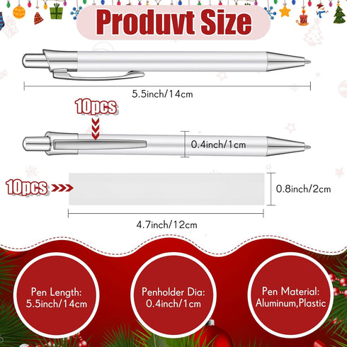 Yexiya Sublimation Pens Blank Heat Transfer Pen Sublimation Ballpoint Pen with Shrink Wrap White Aluminum Customized Clip Pen School Supplies for Christmas Office School Stationery Supplies (10 Pcs) by Yexiya
