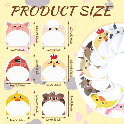 Yinder 24 Pads Cute Sticky Notes Cartoon Sticky Kawaii Sticky Notes Fun Sticky Notes Cute Notepads Sticky Note Pads Self Stick Memo Pad for Office Home Kids Students Roommates Tab (Farm Animals) by Yinder
