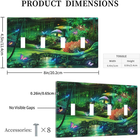 Decorative Switch Plate Covers, Forest Spring Enchanted Fairy Wonderland, 4 Gang Light Switch Cover for Kidroom