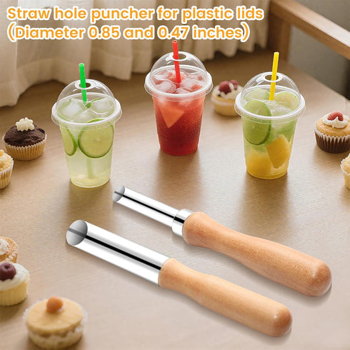 Rimoev 2-Piece Set (0.47 0.85 30 Straw Puncher for Plastic Lids Lemonade, Stainless Straw Hole Punch Tool, & Sizes)
