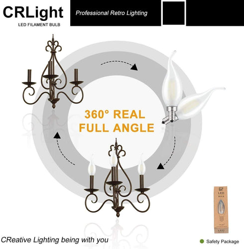 CRLight 2W 4000K LED Candelabra Bulb, 25W Equivalent, E12 Chandelier Dimmable, 6 Pack
