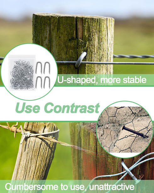 vensovo 200pcs Wire Fence Staple, Steel U-shaped Nail for Wire Mesh, Galvanized Fasteners for Wooden Fence