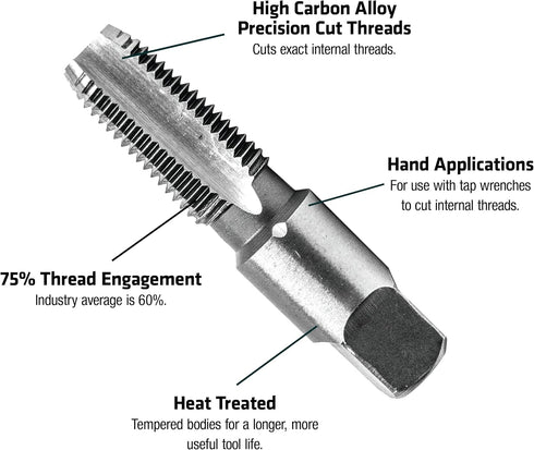 Carbon Steel Pipe Thread Tap, 1/8-27NPT, Century Drill & Tool 95201