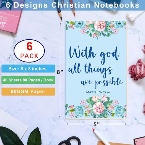 Fancy Land Bible Verse Christian Notebooks Prayer Journal for Women Inspirational Scripture Lined Notepads 6 Pack by Fancy Land