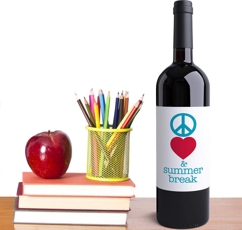 4 Summer Funny Teacher Gifts Wine Bottle Labels End of School Year | Goodbye School Hello Pool | Peace Love & Break |