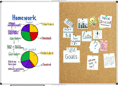 XBoard 36 x 24 Inch Magnetic White Board and Bulletin Corkboard Combo, Half Dry Erase & Cork Board with Aluminum Frame