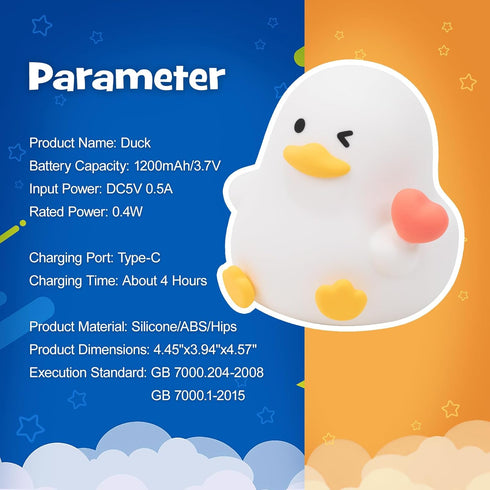 Greprety 3-Level Duck Night Light Squishy Silicone Nursery Breastfeeding Nightlight with Timer Warm White & RGB Color