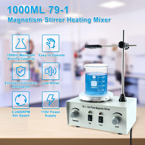 YaeCCC 1000ml Magnetic Stirrer Hot Plate Mixer, Lab Stirrers, 2400 RPM Stir Plate