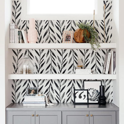 Wudnaye Black and White Peel and Stick Wallpaper, Leaf Contact Paper 17.7 inch × 78.7 inch, Self Adhesive Decorative