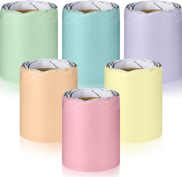 TaoBary 6 Rolls 98.4 ft Colorful Borders for Bulletin Board, Scalloped Trim Decorations for Classroom Back to School