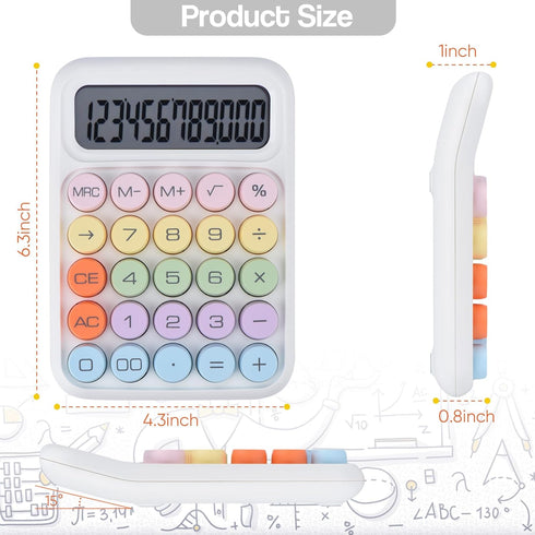 Mechanical Pushbutton Calculator, 12 Digit Large LCD Display, Big Buttons, Colorful Candy Calculator for Office and Home