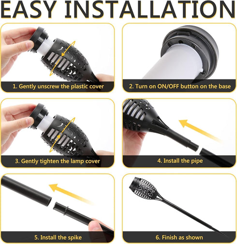 6 Pack Toodour Solar Torch Flame Lights, Solar Lights Outdoor with Flickering Flame, Waterproof Solar Pathway Lights