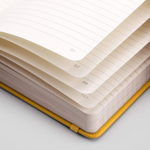 EMSHOI Lined Journal Notebook, 120gsm Thick Leather, 256 Numbered Pages A5, Medium 5.75" x 8.38", Yellow