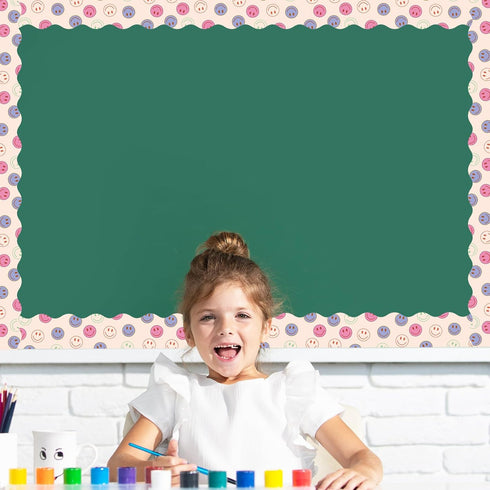 Whaline 196.8ft Pastel Boho Bulletin Board Borders, Daisy Flower Checkered Die-Cut Trim for Classroom Office