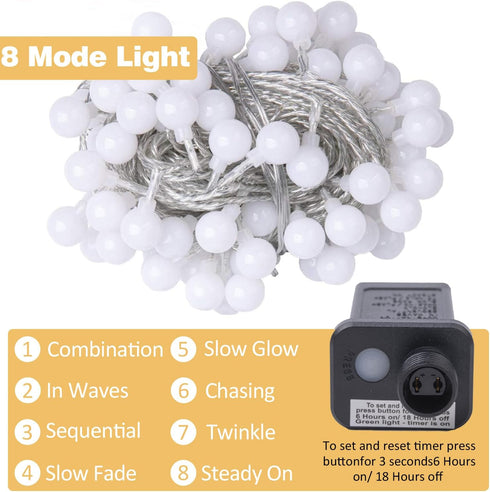 49 100 8 (100, Ogrmar ft LED Globe Ball String Lights Modes Fairy String Lights with Remote, Timer Function