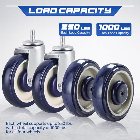 4 Pack 5" 1.2" 5/16 2 Stemless 2 NATGAI Shopping Cart Replacement Casters Kit, Shopping Cart Wheels Diameter Width