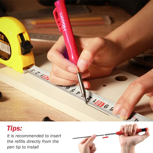 Hiboom Mechanical Carpenter Pencil Set, 3 Pcs with Sharpener and 12 Pcs Refills for Heavy Duty Use