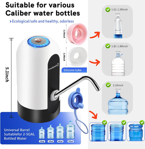5 3 (1, 2, 3, 4, 5 Water Dispenser for Gallon Bottle, Portable Electric Water Pump with Adapters Gallon Jugs