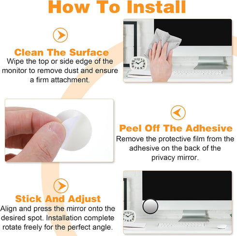 Quilax 4Pack 2Stick-On Office Desk Mirror, Adjustable Desk Mirror Office Cubicle, Monitor Mirrors to See Behind You