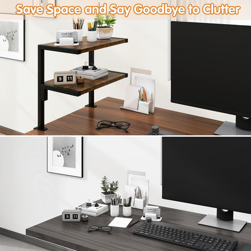 Shelf,12.9 inches 2-Tier Brown,TMZ007H IBUYKE Clamp on Desk Organizer Desk Extender Shelves, Above or Below Desk