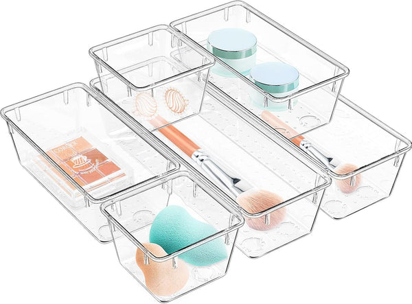 WOWBOX 6 Pack Clear Drawer Organizer Set - Acrylic Storage Trays for Makeup, Cosmetics, Jewelries, Office