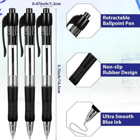 Fainne 200 Pack Retractable Ballpoint Pen, 1.0 mm Medium Point Click Pen, Refillable Smooth Writing Pens (Black Ink)