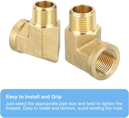 uxcell 90 Degree Brass Pipe Fitting Street Elbow 3/8" NPT Connector for Gas, Air, Oil, Propane - 2pcs