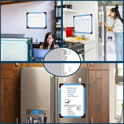 Magnetic Dry Erase Calendar Whiteboard, 16" x 12" Monthly Planner for Home, School, Office, Kitchen (Blue)