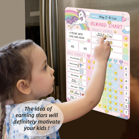 Unicorn Kids Magnetic Chore Chart, Reward Chart for Kids Behavior, Good Responsibility Chart Board for One Child