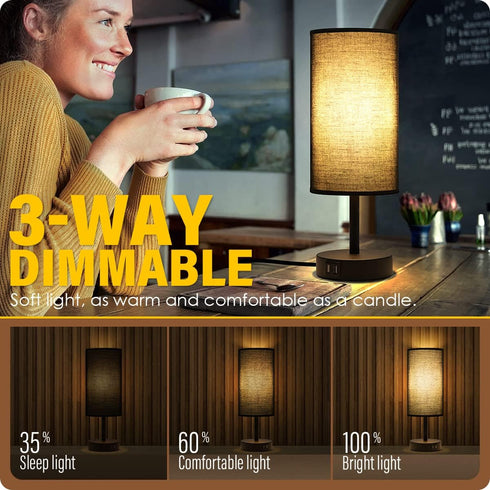 Yarra-Decor Bedside Lamp with USB Port, Touch Control Table Lamp for Bedroom, 3 Way Dimmable Nightstand Lamp.