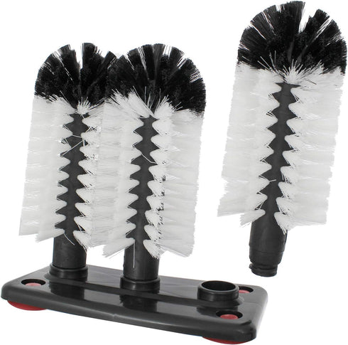 3 Bonsicoky Glass Washer Brush Cleaner Bristle Brush with Brushe Heads & Suction Base for Beer Cup, Long Leg Cup, Red
