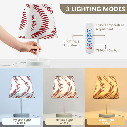 YETTASBIN Baseball Bedside Table Lamp, Portable LED Desk Light USB Adjustable Brightness Nightstand Lamp with Non Slip