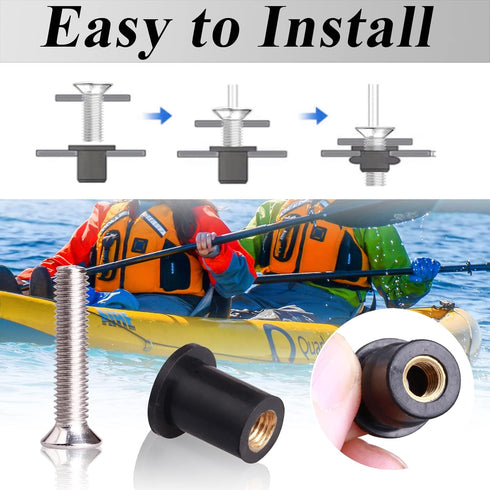 36 Pairs M4 M5 M6 Neoprene Well Nuts with Stainless Steel Screw, Rubber Well Nuts Kit for Kayak and Marine Accessories