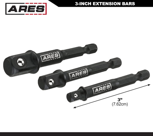 ARES 22022 3-Inch Impact Grade Socket Adapter Set, 1/4-Inch, 3/8-Inch, 1/2-Inch Drive for Impact Drill
