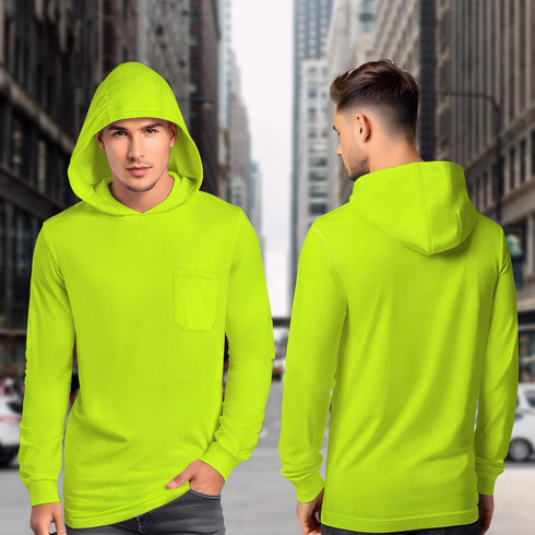 Hi Vis Shirts for Men, High Visibility Shirts with Hood, Safety Shirts with Long Sleeves, Construction Work Shirts for Men, Lightweight, Breathable, UCH-Yellow XL
