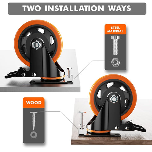 3 Inch Caster Wheels Set of 4 Heavy Duty Locking Industrial Swivel Top Plate Casters for Furniture