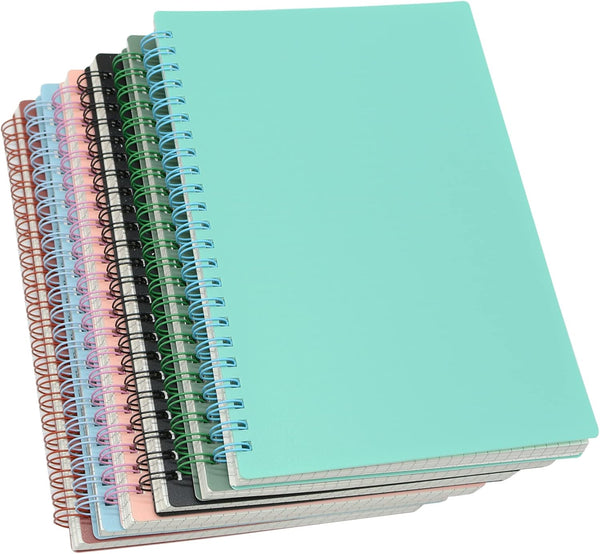 Yansanido 6 Pcs A5 Spiral Notebook, Thick Plastic Hardcover, 8mm Ruled, 80 Sheets - 160 Pages in 6 Colors
