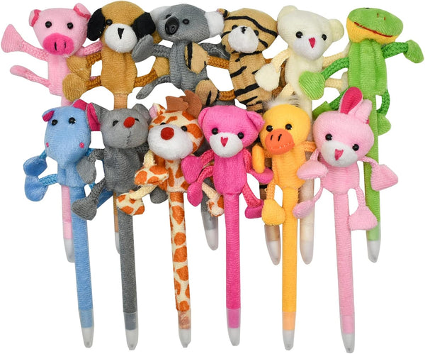 Maydahui 24PCS Plush Animal Ballpoint Pen, Cute Cartoon Fluffy Pens, Blue Ink for School Party Supply