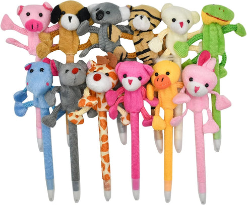 Maydahui 12PCS Plush Animal Ballpoint Pens, Cute Cartoon Fluffy Pens, Blue Ink for School Party Supply