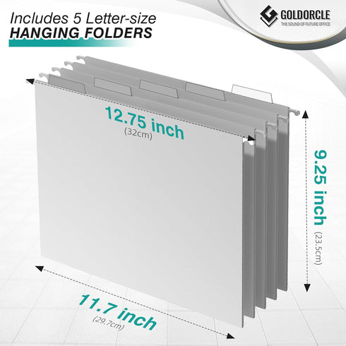 White Hanging File Organizer Box, Hanging File Folder Frame with 5 Letter-size Hanging Folders, Metal Mesh Desk File Folder Storage (No Assembly Required)