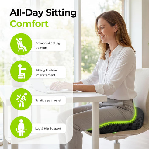 Tailbone AUVON Gel Seat Cushion for Office Chairs, Ergonomic Memory Foam Chair Cushions for Long-Sitting Support